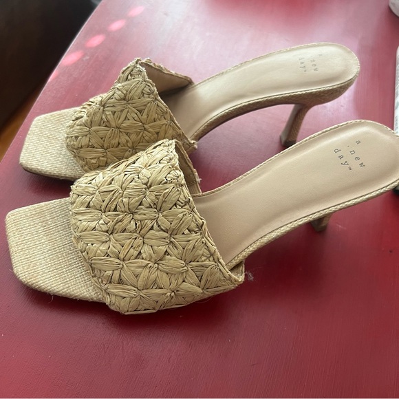a new day Shoes - A New Day Ayla Raffia slide heels woven 11 EUC tan